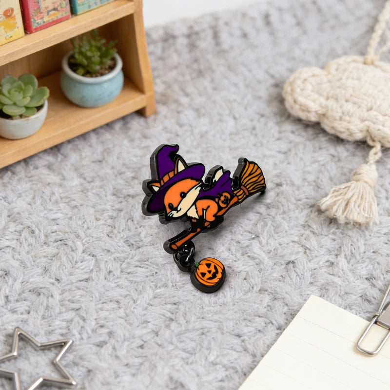Magical Animal Enamel Pin - Witch Fox Pumpkin Pendant Halloween Gift Badge Accessory