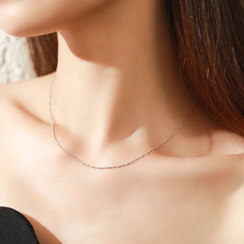 Sterling Silver Chain Necklace for Women Adjustable 40+5CM Jewelry Gift