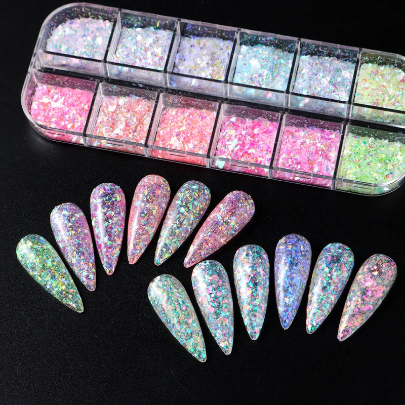 12 Grids Aurora Chameleon Nail Glitter Flakes for Nail Art & Decoration