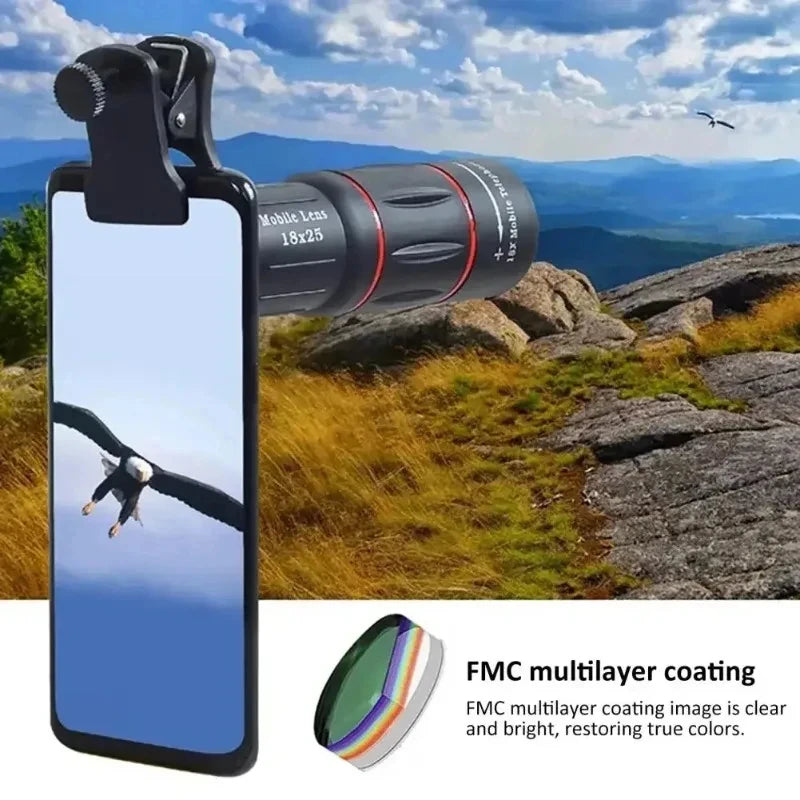 HD Monocular Telescope with Phone Attachment 18X25 Compact Telephoto Lens