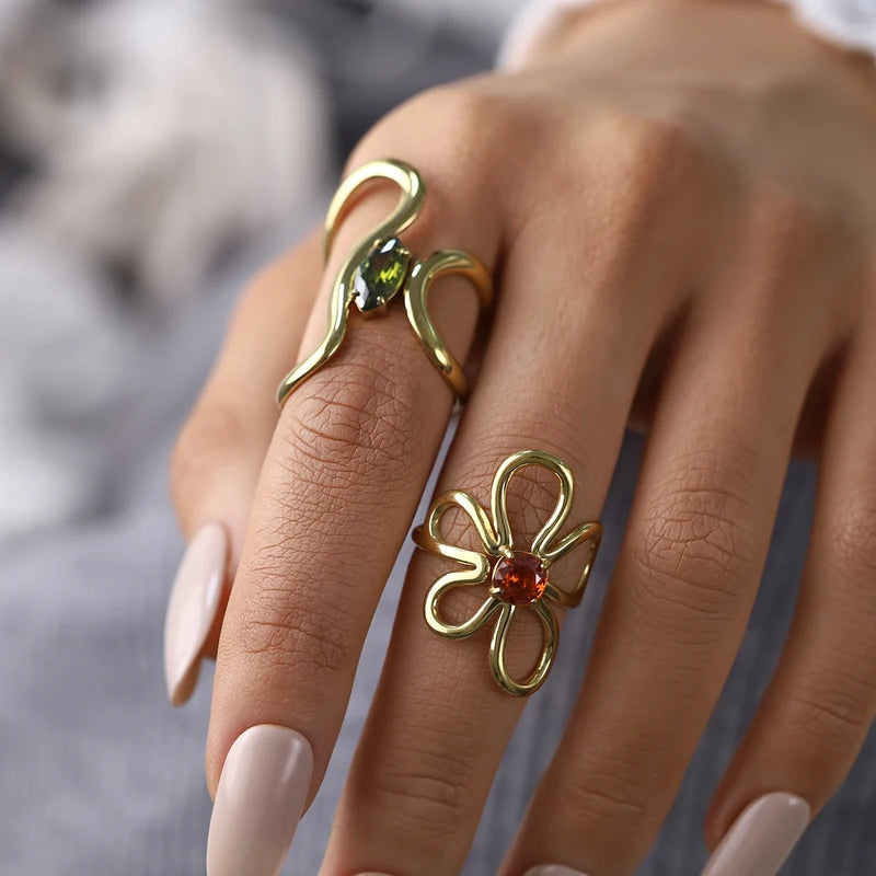 Wild & Free Irregular Gold Plated Stainless Steel Ring for Women - Trendy Vintage Jewelry