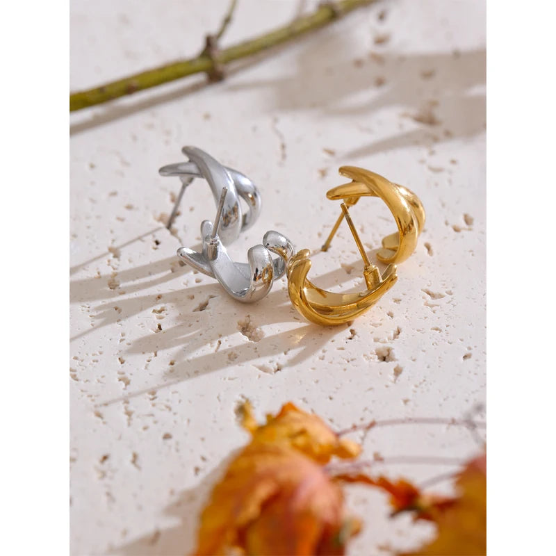 Minimalist Metal X-Shape Stud Earrings - 18K PVD Plated Stainless Steel Jewelry for Women