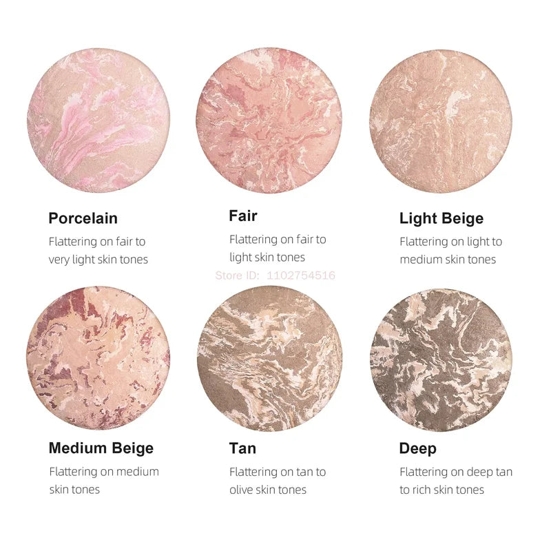 Oil-Control Luminous Setting Powder with Marble Baked Finish - Brightening Face Powder Compact Foundation Makeup