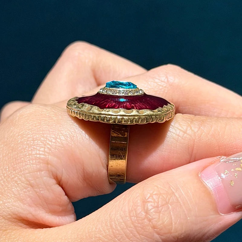 Vintage Blue Crystal Evil Eye Ring for Women Gold Antique Style Gift