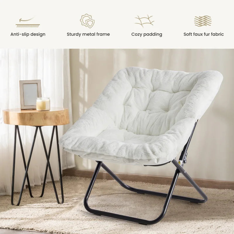 28-Inch Faux Fur Lounge Chair - Oversized Folding Reading & Living Room Seat