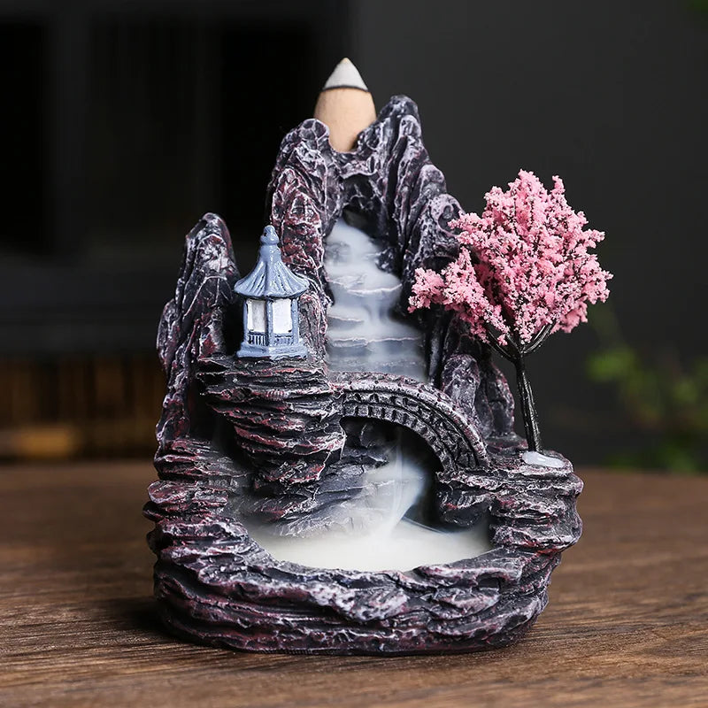Resin Backflow Incense Burner Mountains River Waterfall Home Decor