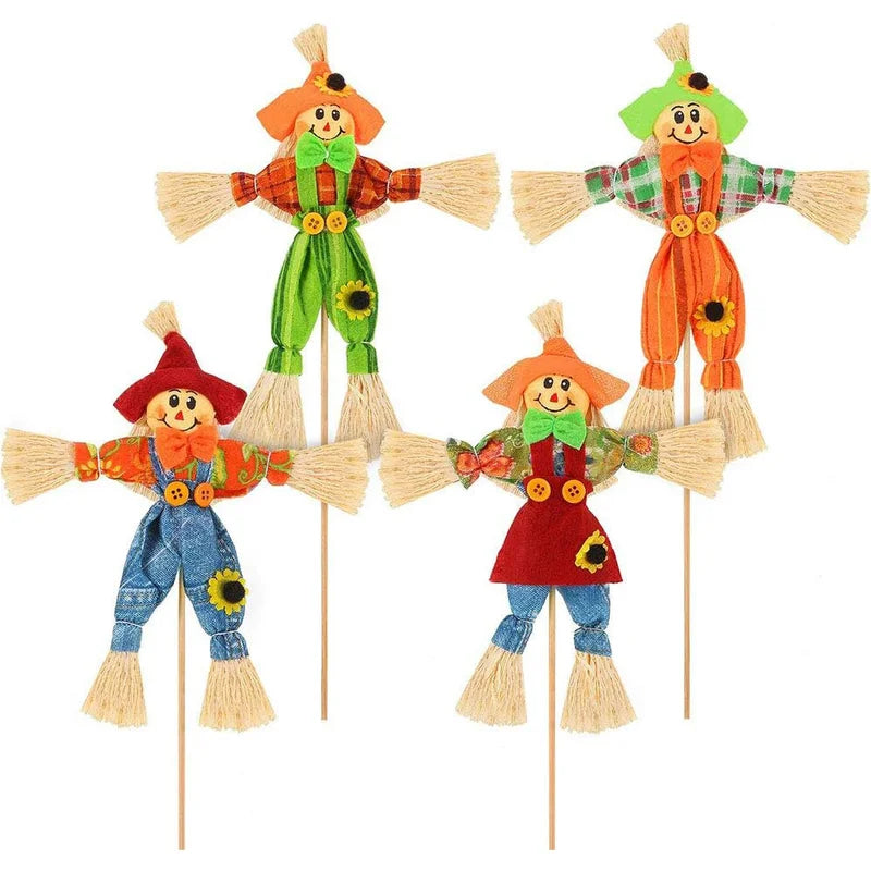 Halloween Garden Scarecrow Decor Set - 4 Mini Animated Autumn Yard Ornaments