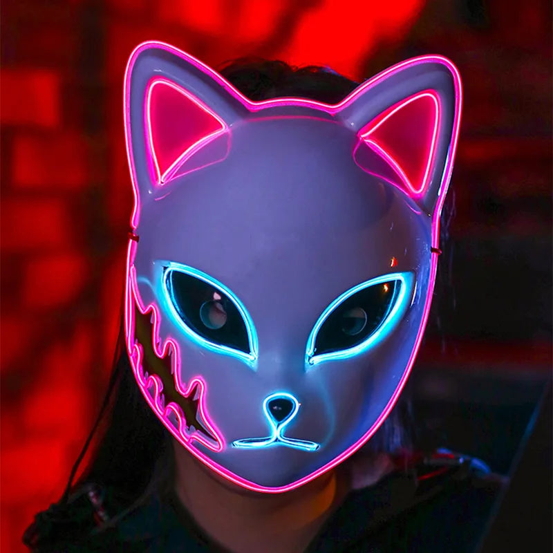 Halloween Neon Mask Cosplay LED Demon Slayer Mask with Ghost Design