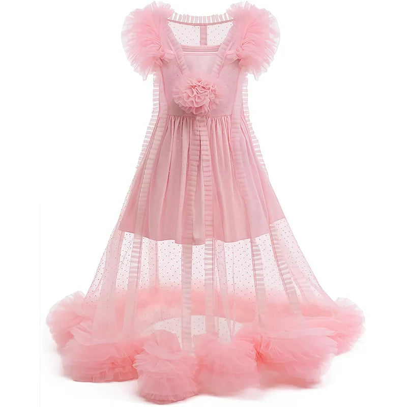 Kids Pink Ruffle Princess Costume Dress for Halloween & Parties