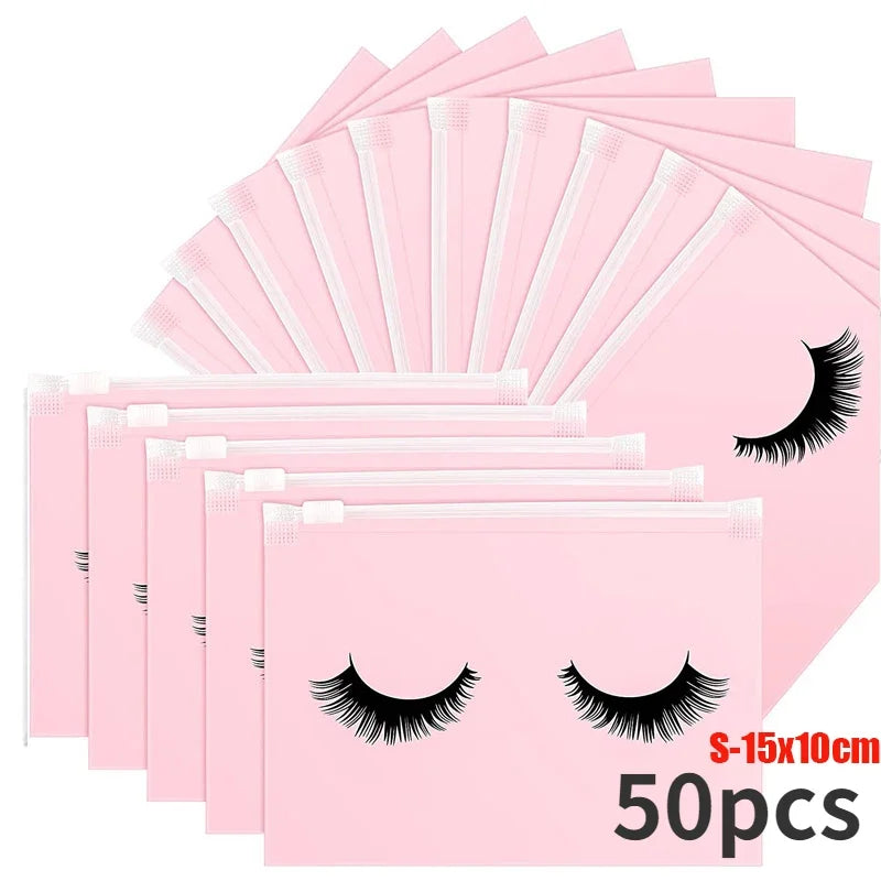50PCS Waterproof Eyelash Aftercare Bags Zipper Makeup & Cosmetic Travel Pouches