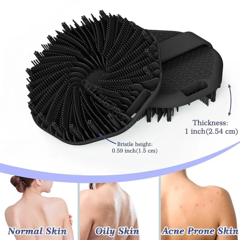 Silicone Back Brush Exfoliating Shower Sponge with Handle - Skin Massager