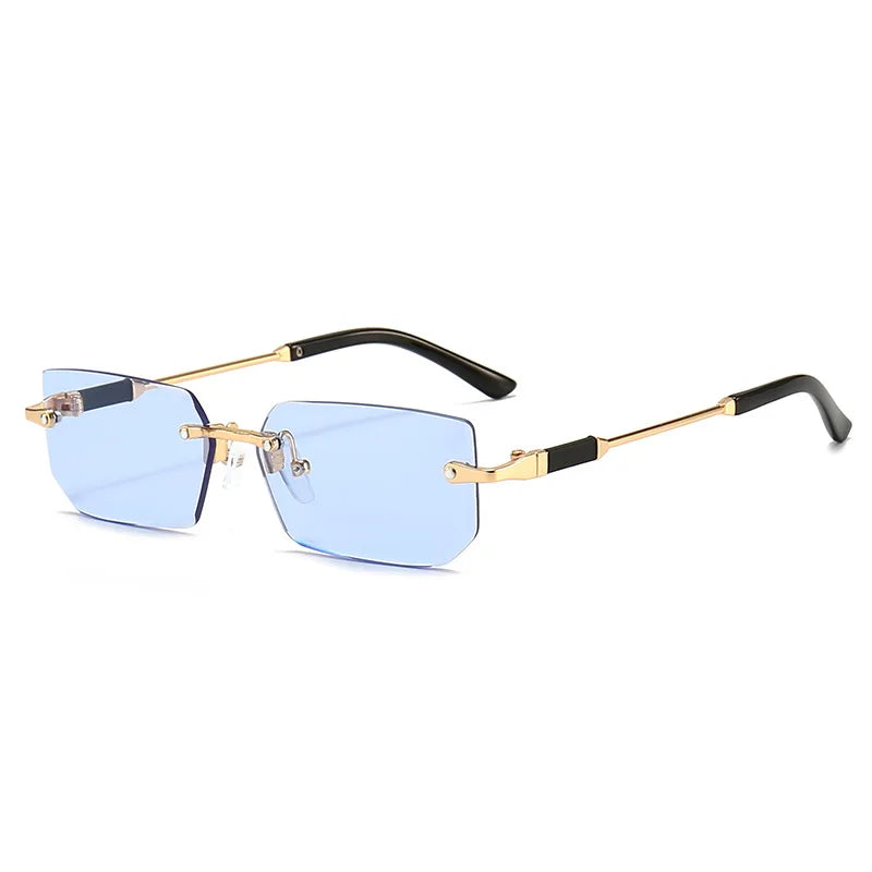 Unisex Rimless Rectangle Sunglasses - Small Square Shades for Summer Travel