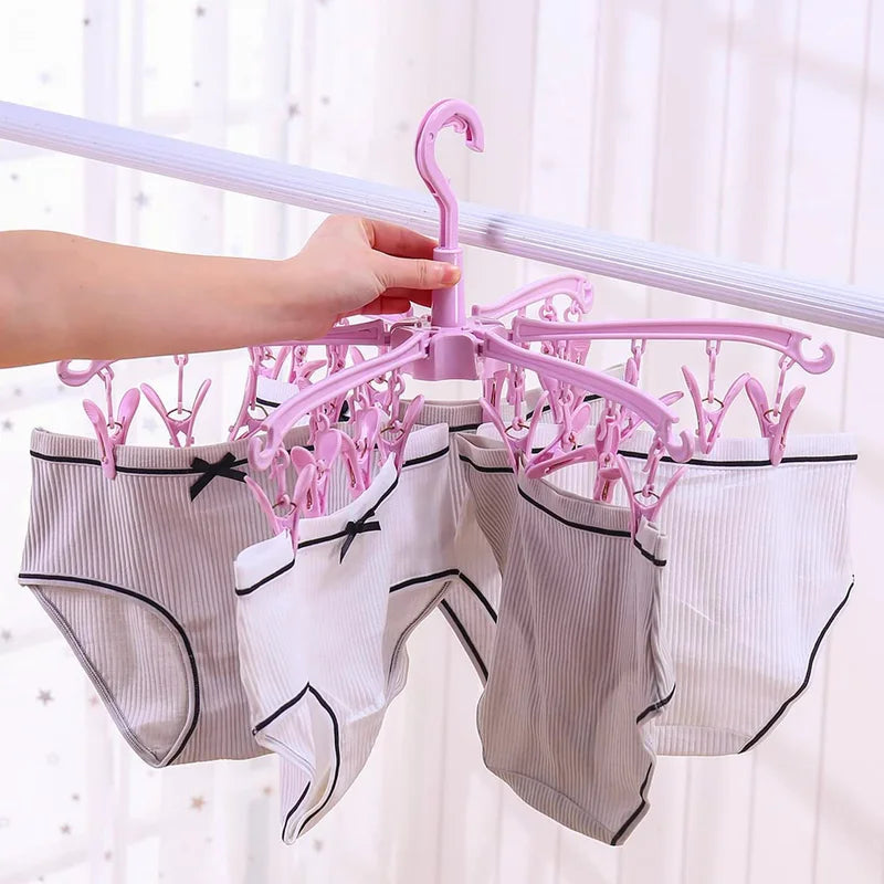 Foldable 24-Clip Rotating Clothes Dryer Rack for Socks and Underwear