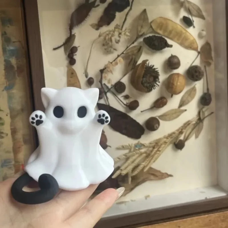 Mini Cat Ghost Ornament Halloween Decor Spooky Desktop Figurine Gift