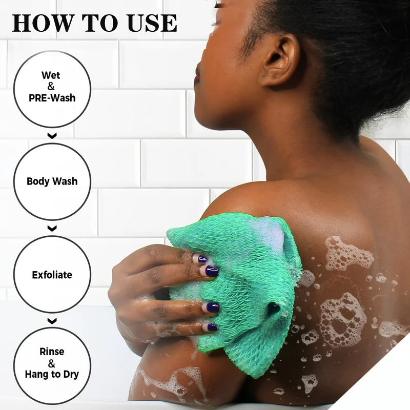 African Net Exfoliating Bath Sponge Deep Cleaning Body Scrubber - Pink, Green, Blue