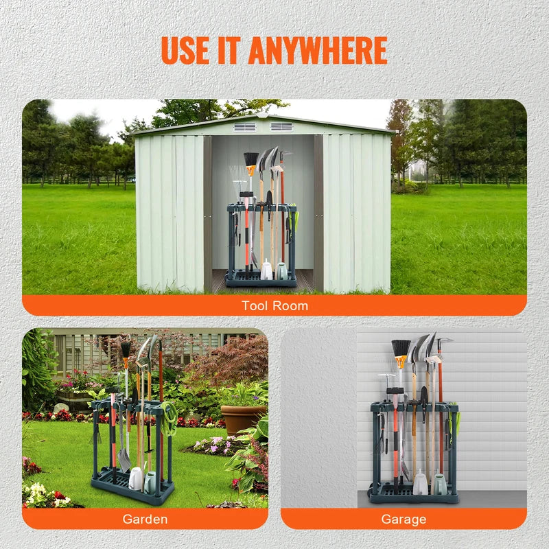 Garden Tool Organizer Rack with 10 Slots for Garage and Shed Storage