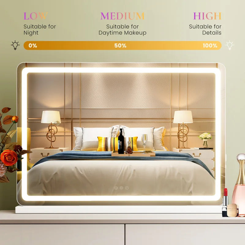 LED Vanity Mirror with Lights Dimmable 3 Color Modes Aluminum Frame Makeup Mirror