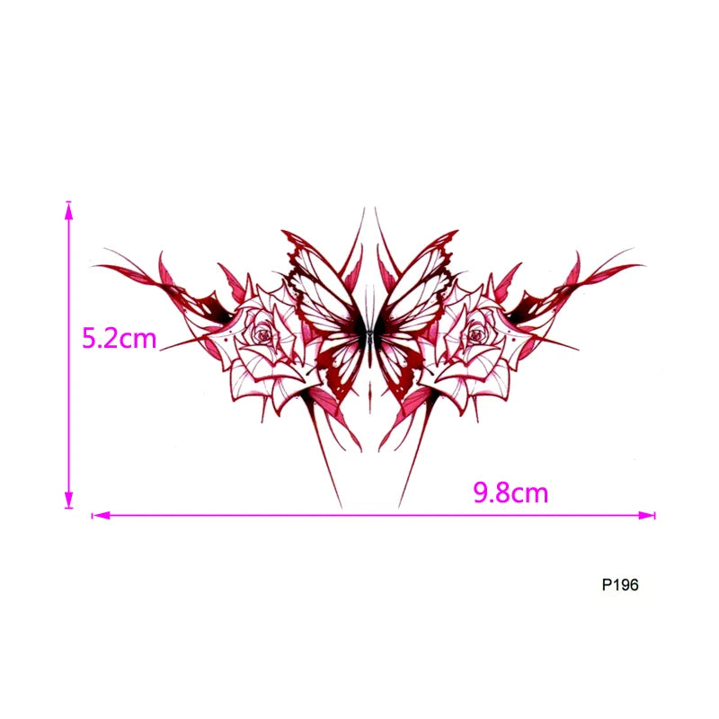 Waterproof Temporary Tattoos Butterfly Sticker Men Henna Faux Tattoo Set