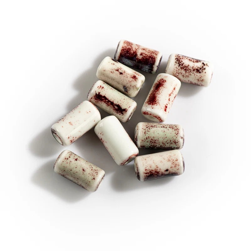Small Cylindrical Ceramic Beads for Jewelry Making - 10pcs Handmade Pendant Material