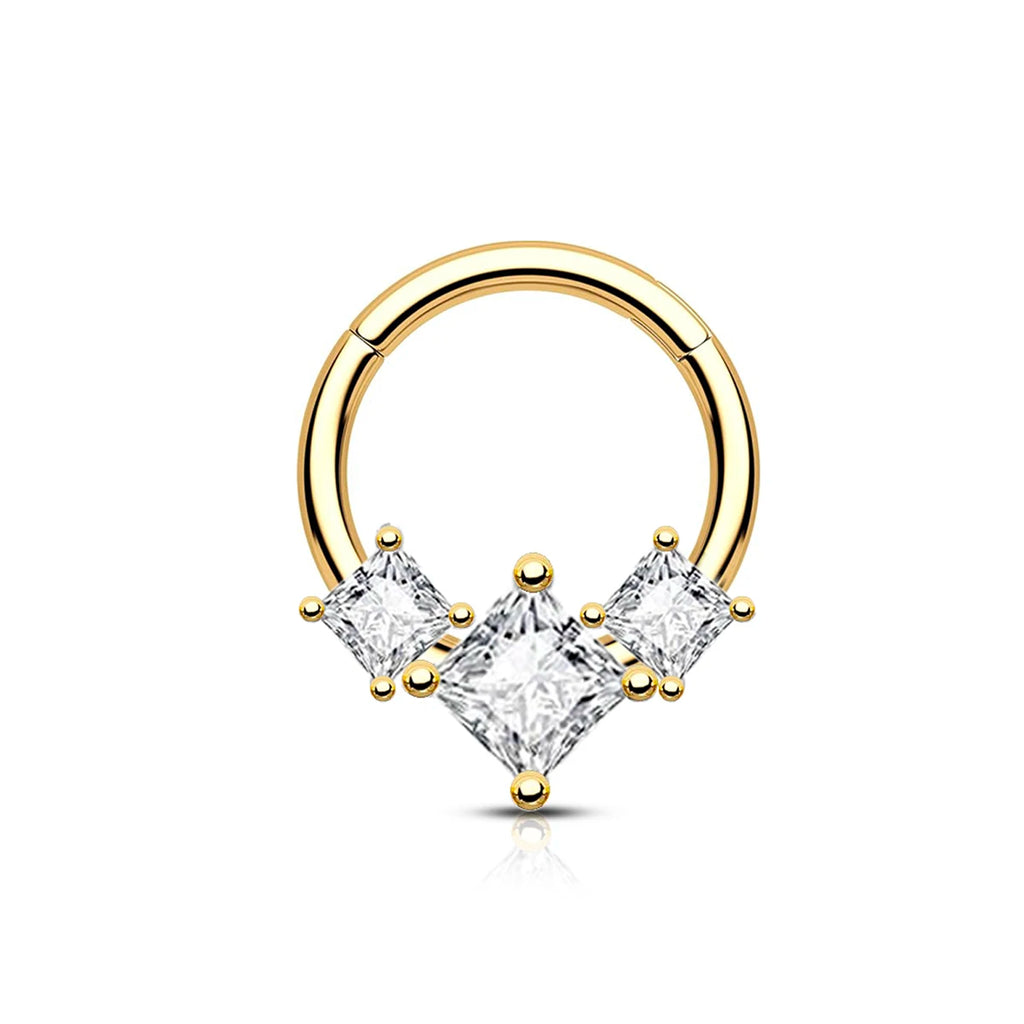 Cubic Zirconia Flower Nose Ring - Hinged Segment Septum Clicker Jewelry