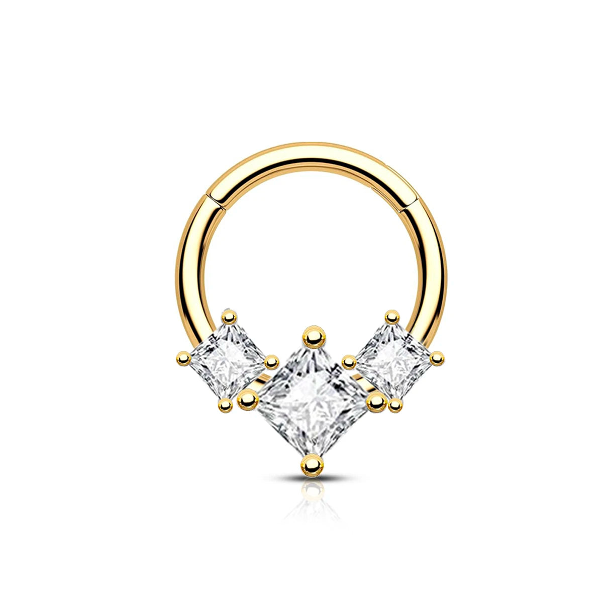Cubic Zirconia Flower Nose Ring - Hinged Segment Septum Clicker Jewelry