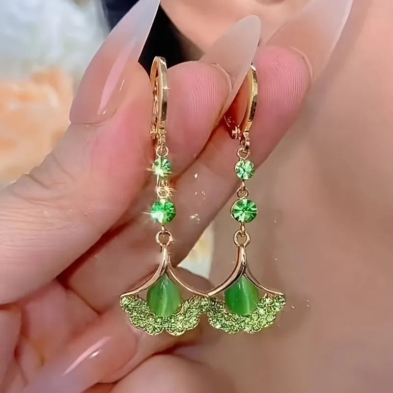 Green Rhinestone Opal Tassel Earrings for Women Fashion Daily Party Jewelry Gift