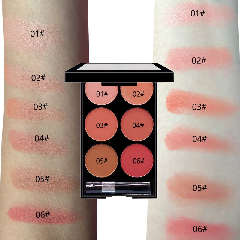 6-Color All-in-One Blush and Contouring Makeup Palette - Pearlescent Matte Powder