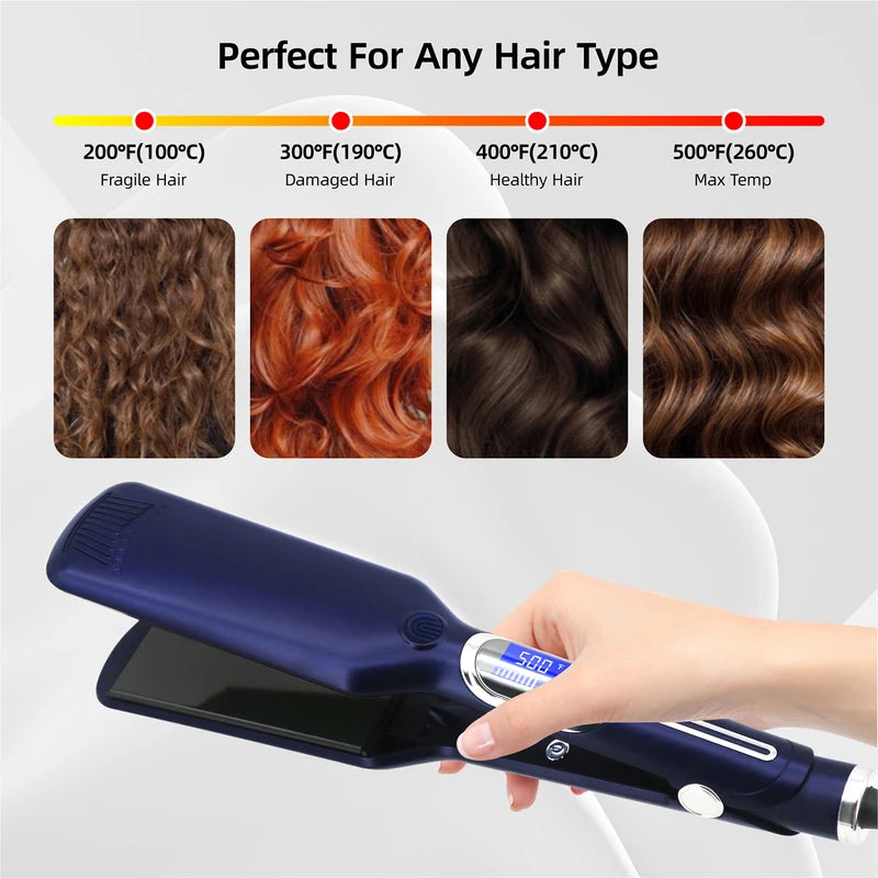 Titanium Plate Hair Straightener and Curler 2-in-1 Flat Iron with Digital Display