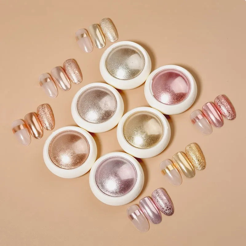 6 Pcs Mirror Chrome Effect Metallic Dust for Nails Baby Pink Gold Silver Glitter Powder
