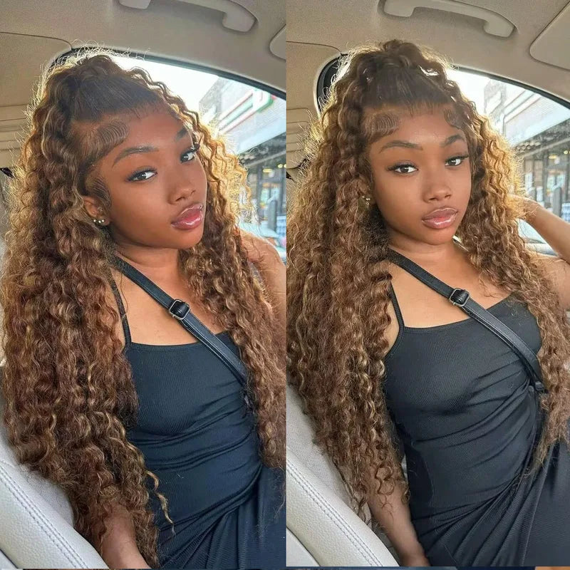 250 Density Full Lace Wig Human Hair Deep Wave Honey Blonde Glueless 360 Frontals
