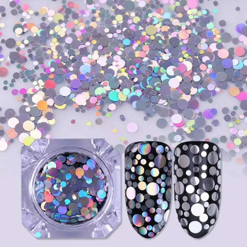 Mixed Size Holographic Nail Glitter Paillette Sequins - Silver & Colorful Round Rhombus