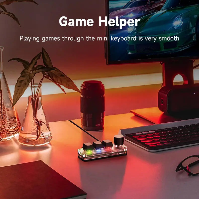 Mini Gaming Macro Mechanical Keyboard RGB 3-Key Programmable Red Switches