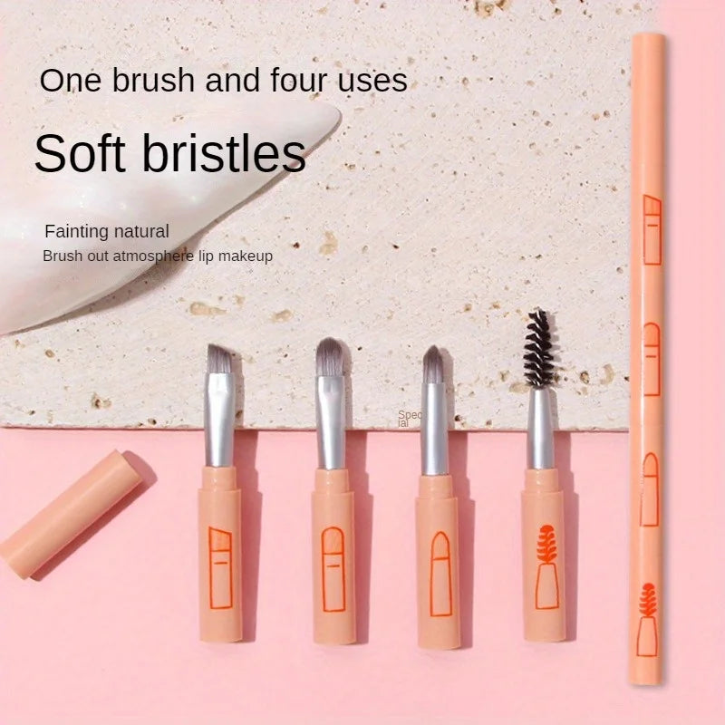 4-in-1 Makeup Brush Set with Detachable Lip and Eyeshadow Brushes - Travel & Home Use