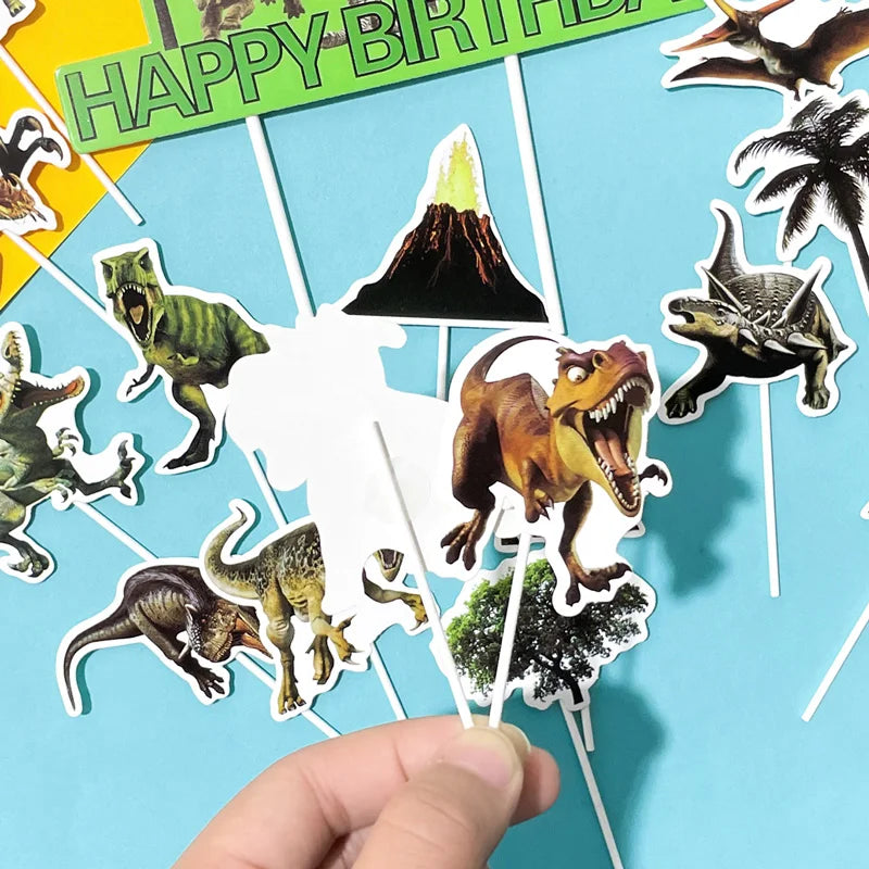 Dinosaur Birthday Party Decorations Set with Banner and Hanging Swirls - Kids Party Supplies