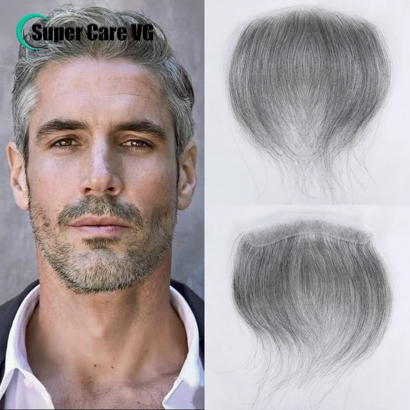Men's Thin Skin PU Hair Toupee with V Style Frontal for Natural Look