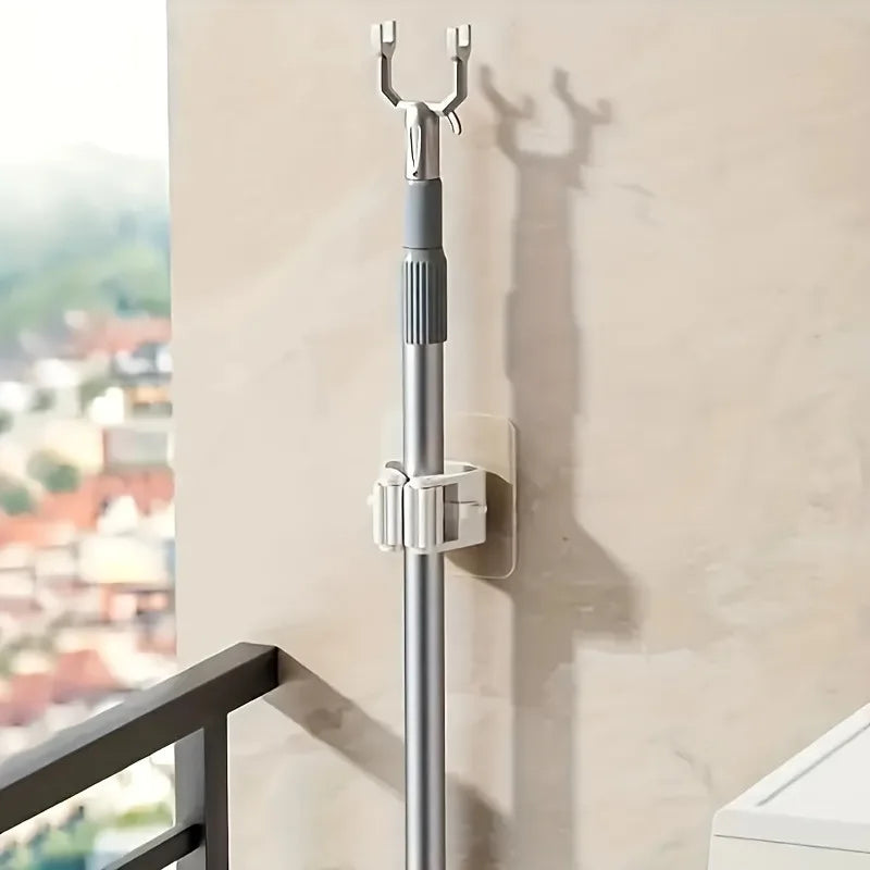 2/4pcs Mop Organizer Holder Wall Mount with No Drill Adhesive Bathroom Storage Hooks