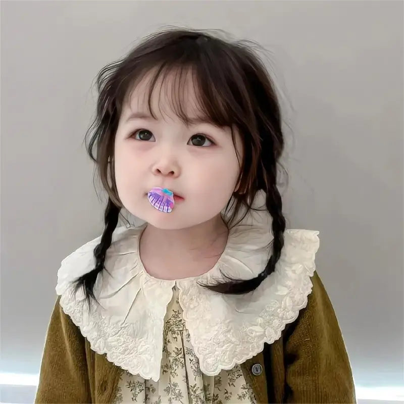 Baby Girl Fake Hair Braid Wig with Fluffy Bangs - Playful Fried Dough Style, One Year Hair Cover