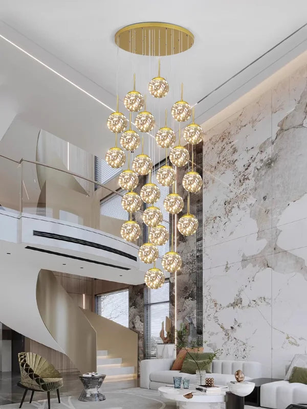 Modern LED Glass Ball Chandelier Dimmable Ceiling Light for Living Room & Staircase