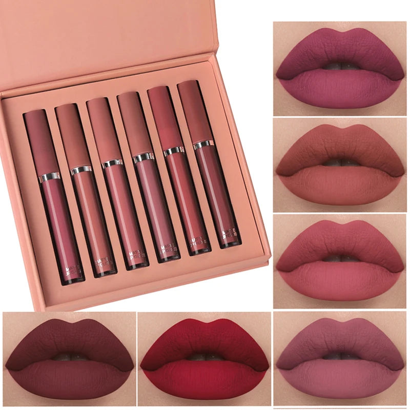 Matte Lip Gloss Set 6 Colors Waterproof Moisturizing Lipstick Gift Box