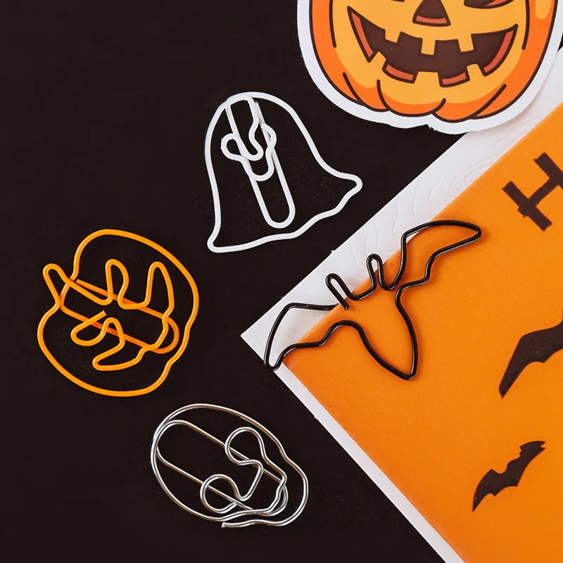 Halloween Ghost Paper Clips Set - Metal Pumpkin & Bat Shaped Office Clips, 20/50pcs