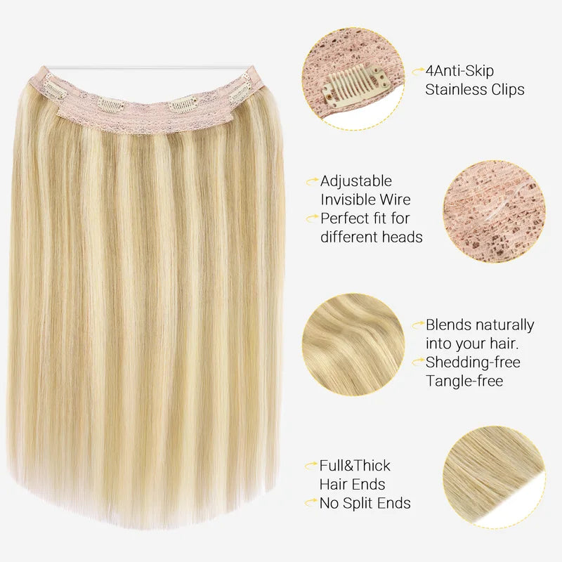 Human Hair Clip-In Weft Extensions - Natural Straight Fish Line Hair for Women