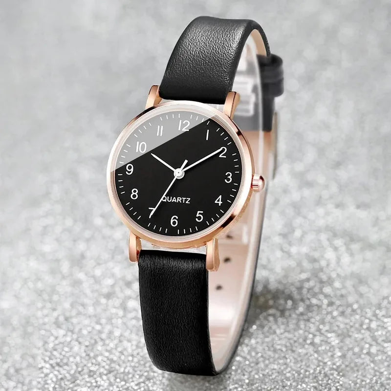 Women Quartz Watch with Leather Strap - Fashionable Small Dial Ladies Wristwatch