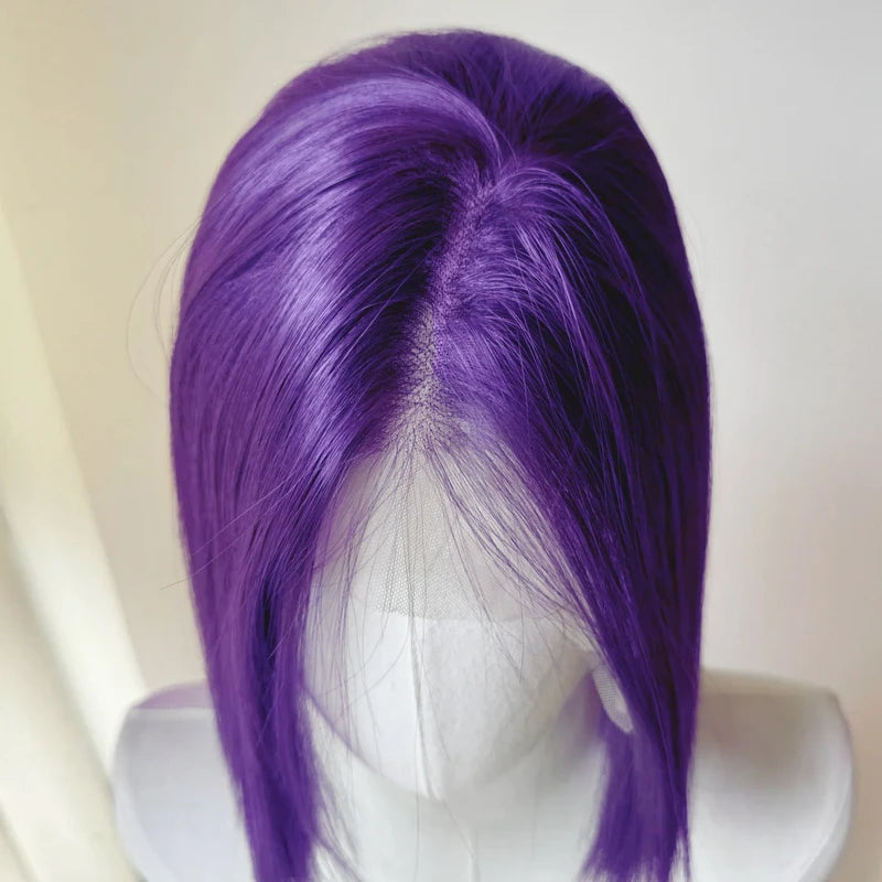 Short Purple Lace Front Wig for Cosplay & Costume - 12 Inch Straight Hair