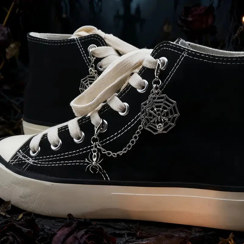 Gothic Halloween Shoe Chain with Spider Web & Spider Accent - Punk Dark Style Shoe Decoration