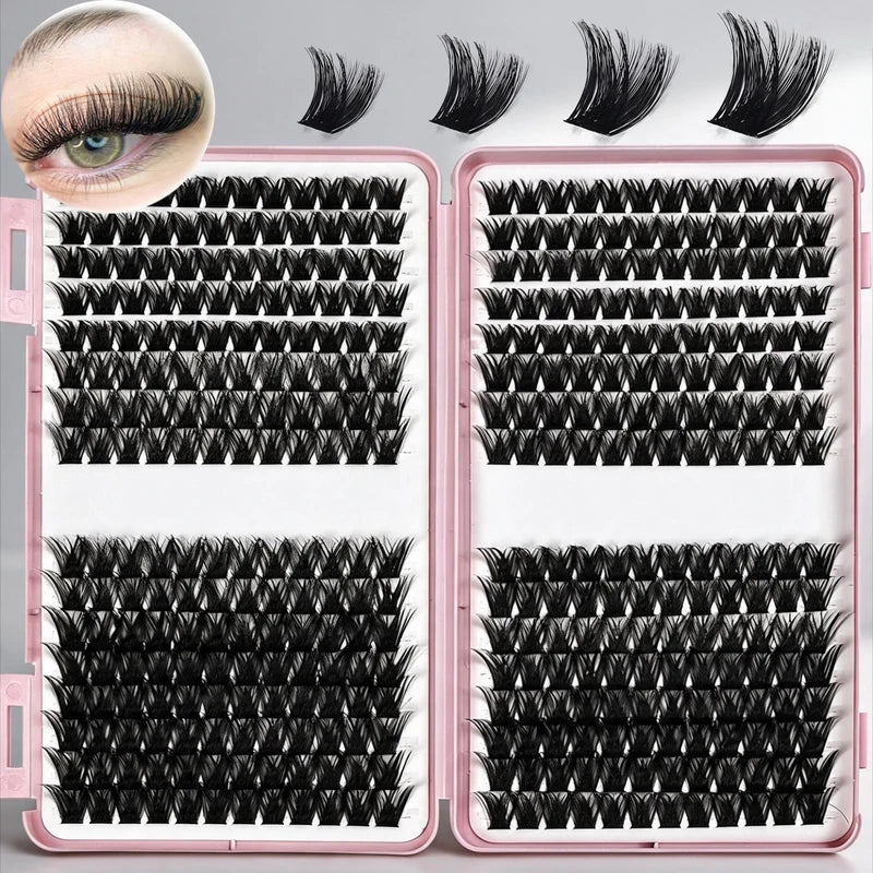 Cluster Lashes D Curl Fluffy Volume False Eyelash Extensions - Thick, Individual, DIY