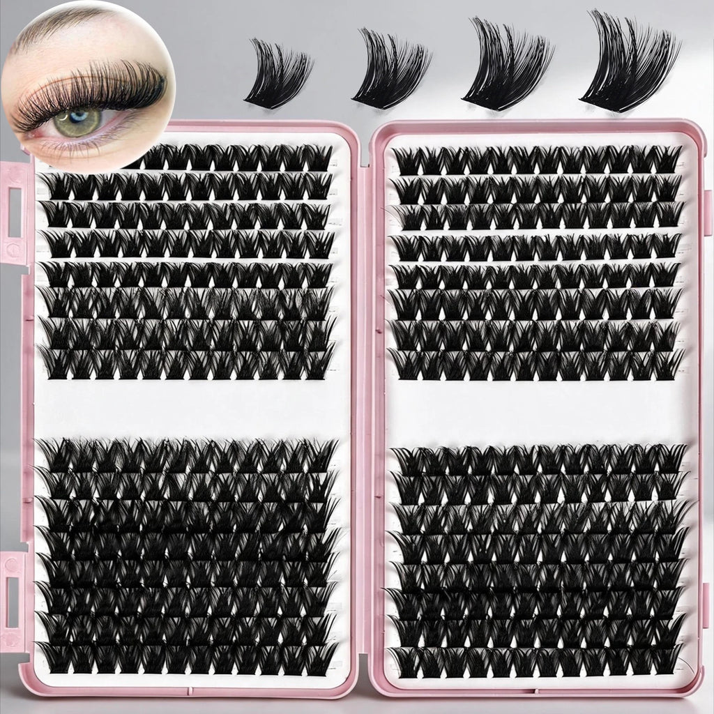 Cluster Lashes D Curl Fluffy Volume False Eyelash Extensions - Thick, Individual, DIY