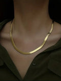 Snake Chain Necklace 3mm Gold Plated Stainless Steel Flat Jewelry for Men Women