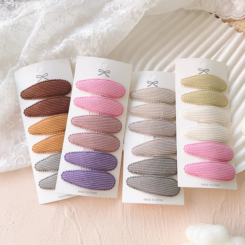 Kids Cotton Alloy Hair Clips Set - Multiple Colors & Plaid Design
