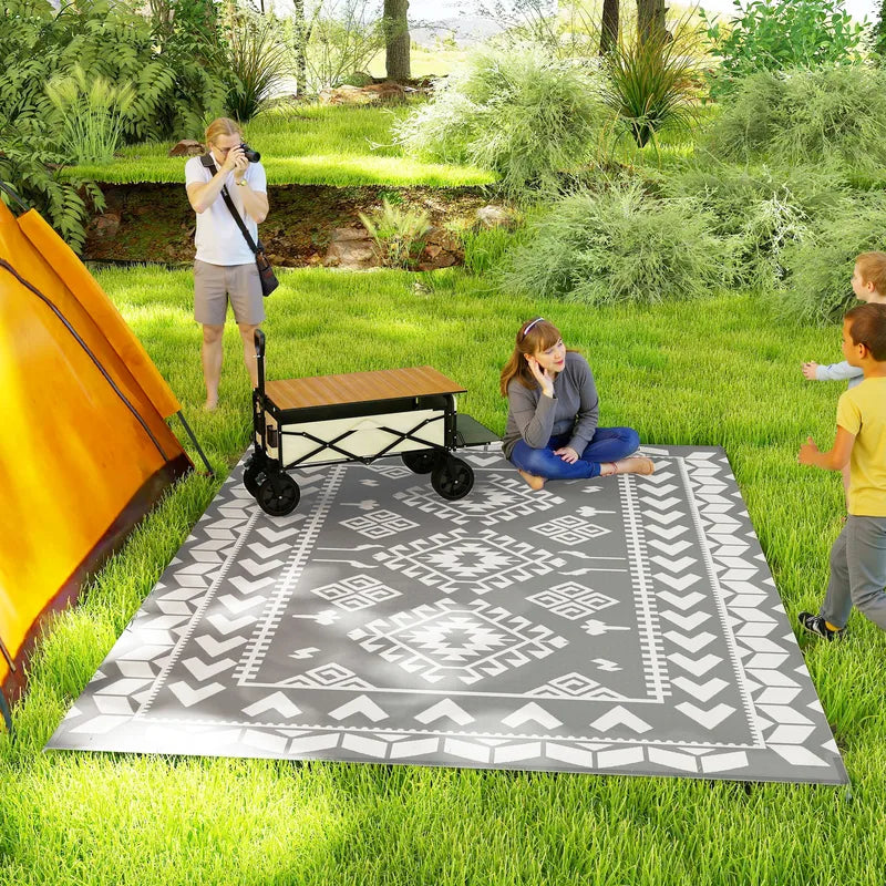 Large Outdoor Rhombus Patchwork Rug 9x12 ft Non-Slip Patio Floor Mat