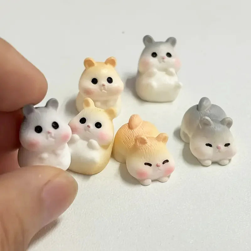 Mini Hamster Figurines Set - Resin Animal Miniatures for DIY Crafts & Decor